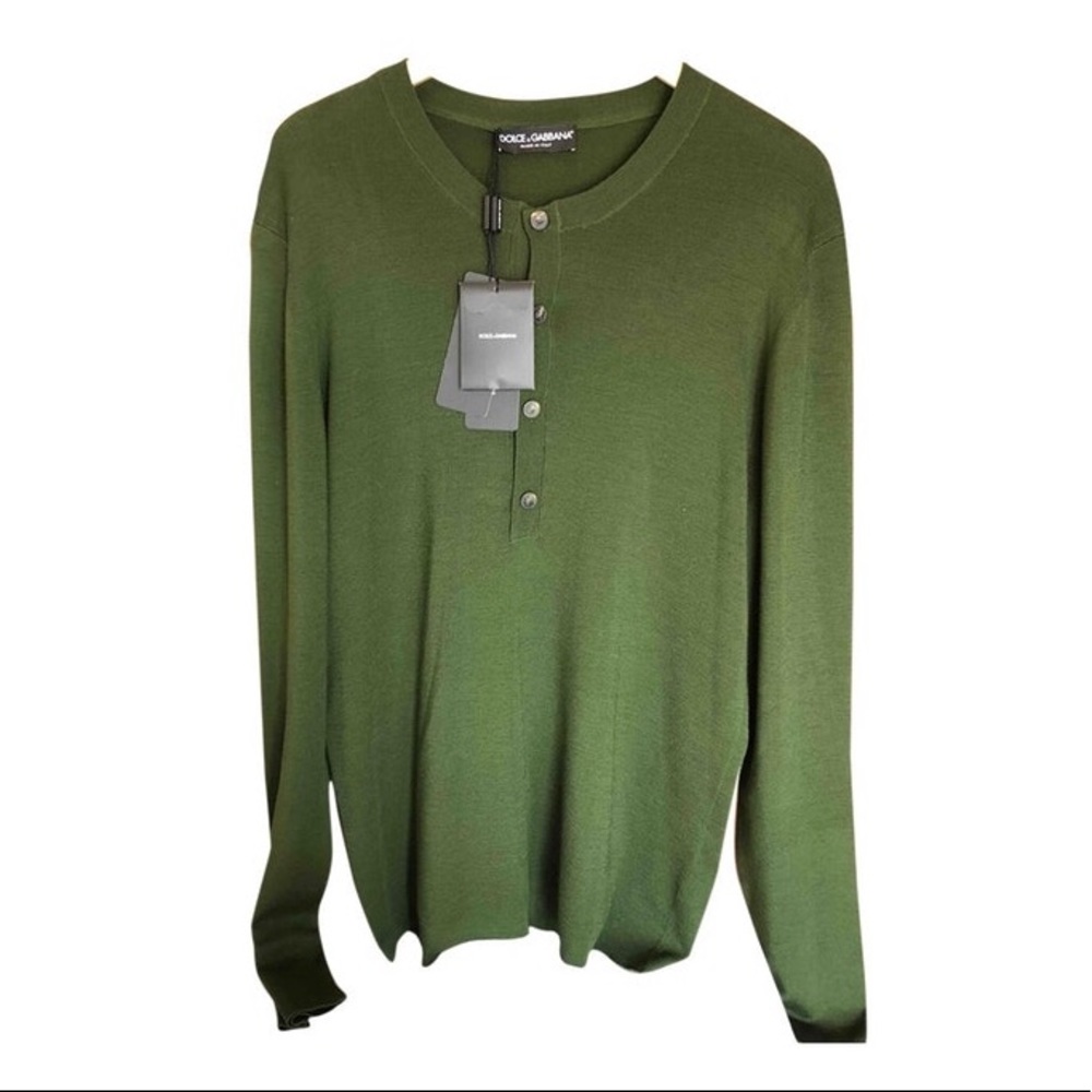 Dolce & Gabbana Virgin Wool Henley Sweater Green